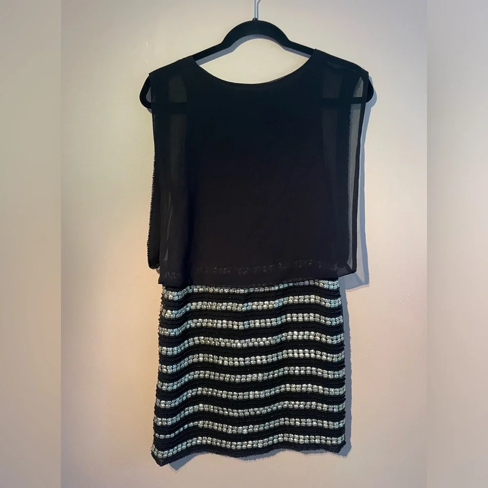 y2k Black & Silver Coin Embellished 'Bebe' Sleeveless Mini Club Dress - Picture 4 of 11